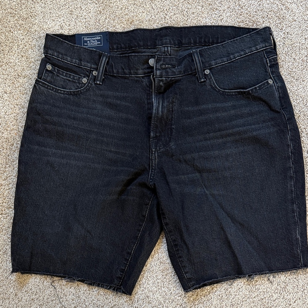 Abercrombie & Fitch Dark Denim Jean Shorts, frayed hem